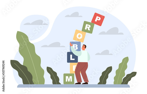 Risk or problem concept. Unhappy character under difficult