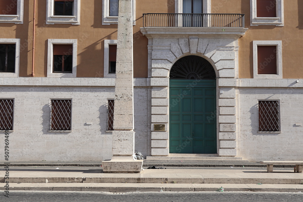 Rome Via della Conciliazione Street View with Building Facade and Green Door, Italy Rome Via della Conciliazione Street View with Building Facade and Green Door, Italy