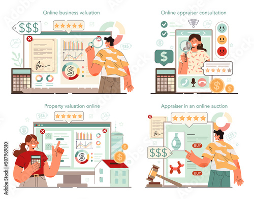 Evaluation online service or platform set. Appraisal service, selling