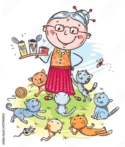 Cartoon cute cat granny
