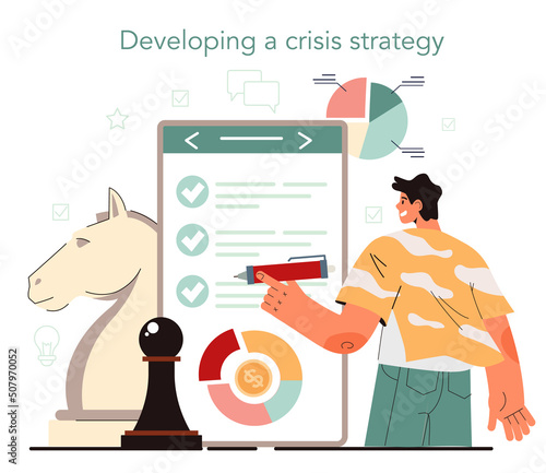 Anti crisis strategy online service or platform. Business planning