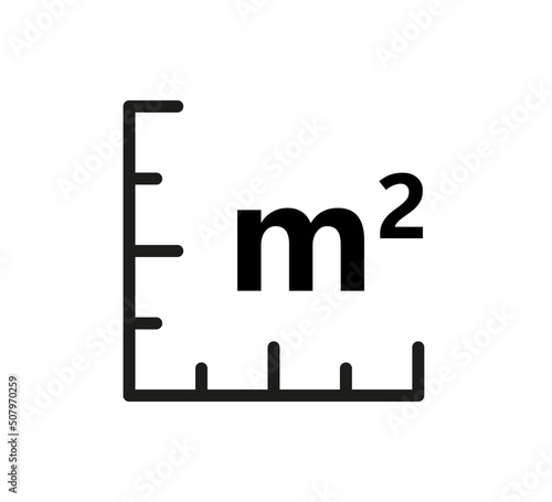 Square Meter icon. M2 sign. Flat area in square metres . Measuring land area icon. Place dimension pictogram. Vector outline illustration isolated on white background.