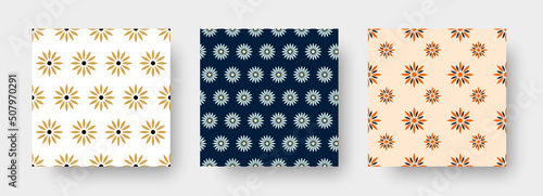 Vector seamless pattern with a colorful pattern, bright flowers on a white, blue, nude background.