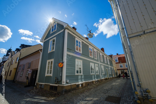 Colorful wooden houses in Eksjö town in Sweden © Vesna