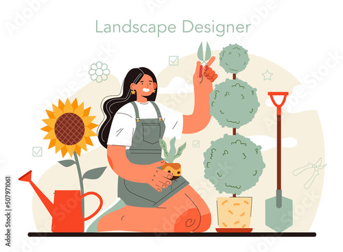 Landscape designer concept. Idea of gardening and yard designing
