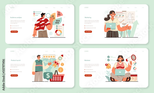 Marketer web banner or landing page set. Brand or product launching
