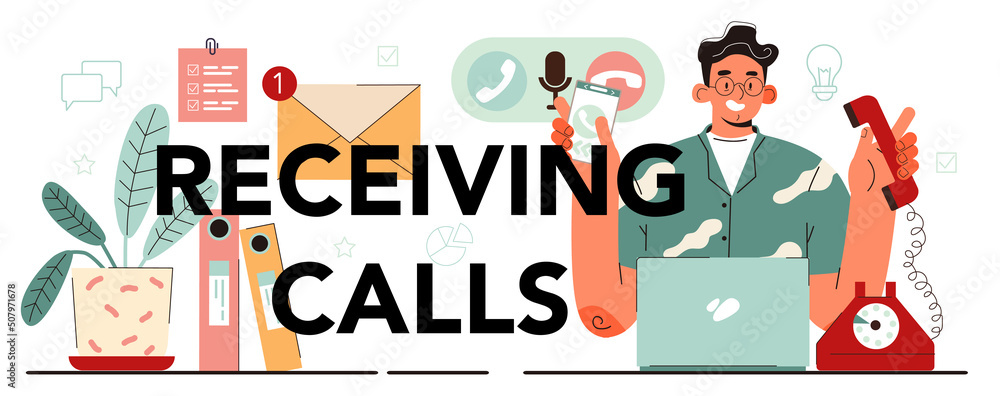 Receiving calls typographic header. Coworking space maintenance Receiving calls typographic header. Coworking space maintenance