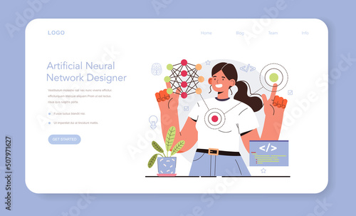 Artificial neural network designer web banner or landing page