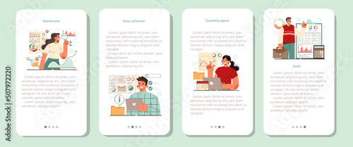 Statistician and statistic mobile application banner set. Specialist working