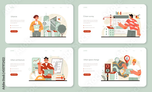 Urbanist web banner or landing page set. Architect studying and developing