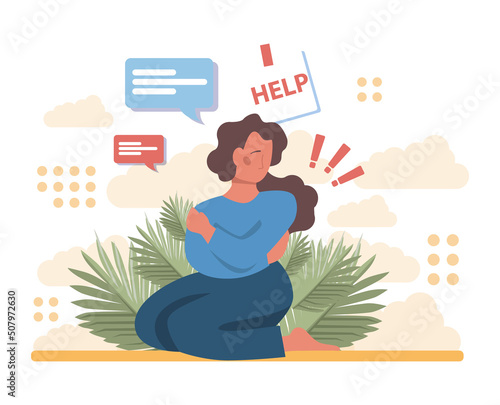 Asking for help concept. Character seeking support from other