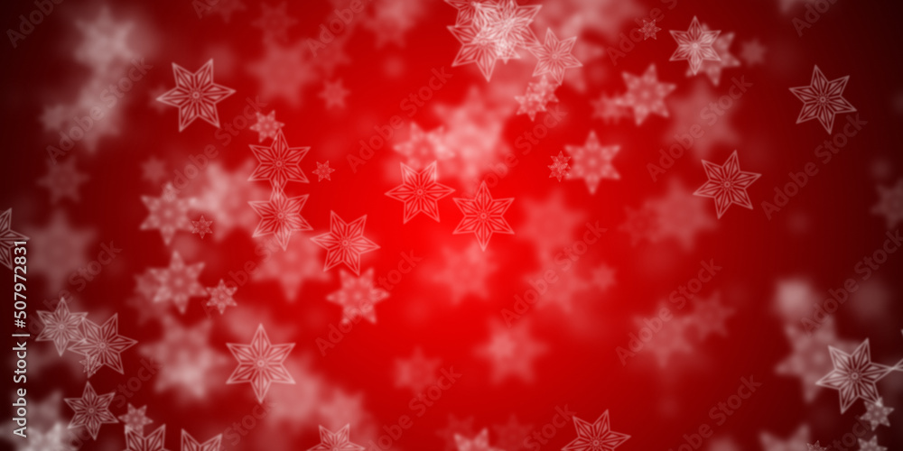 Abstract red background with flying snowflakes