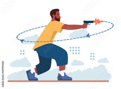 Consequences concept. Character making action and dealing