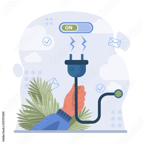 Online communication concept. Characters with smart digital technologies.