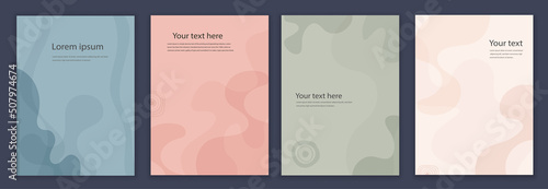 Creative modern layout template set in minimalist style with curved shapes. Backgrounds leaflet brochure covers or web pages with trendy colors for corporate identity.Poster copy space