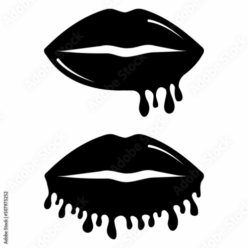 women's lips with drops. stencil icon, doodle. Vector illustration of sexy woman's lips. Smile, kiss