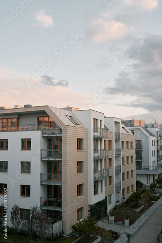 Modern apartment houses neighborhood.