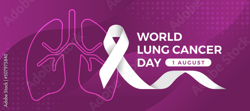 World lung cancer day - white ribbon sign and line lung sign on abstract purple curve and dots texture background vector design