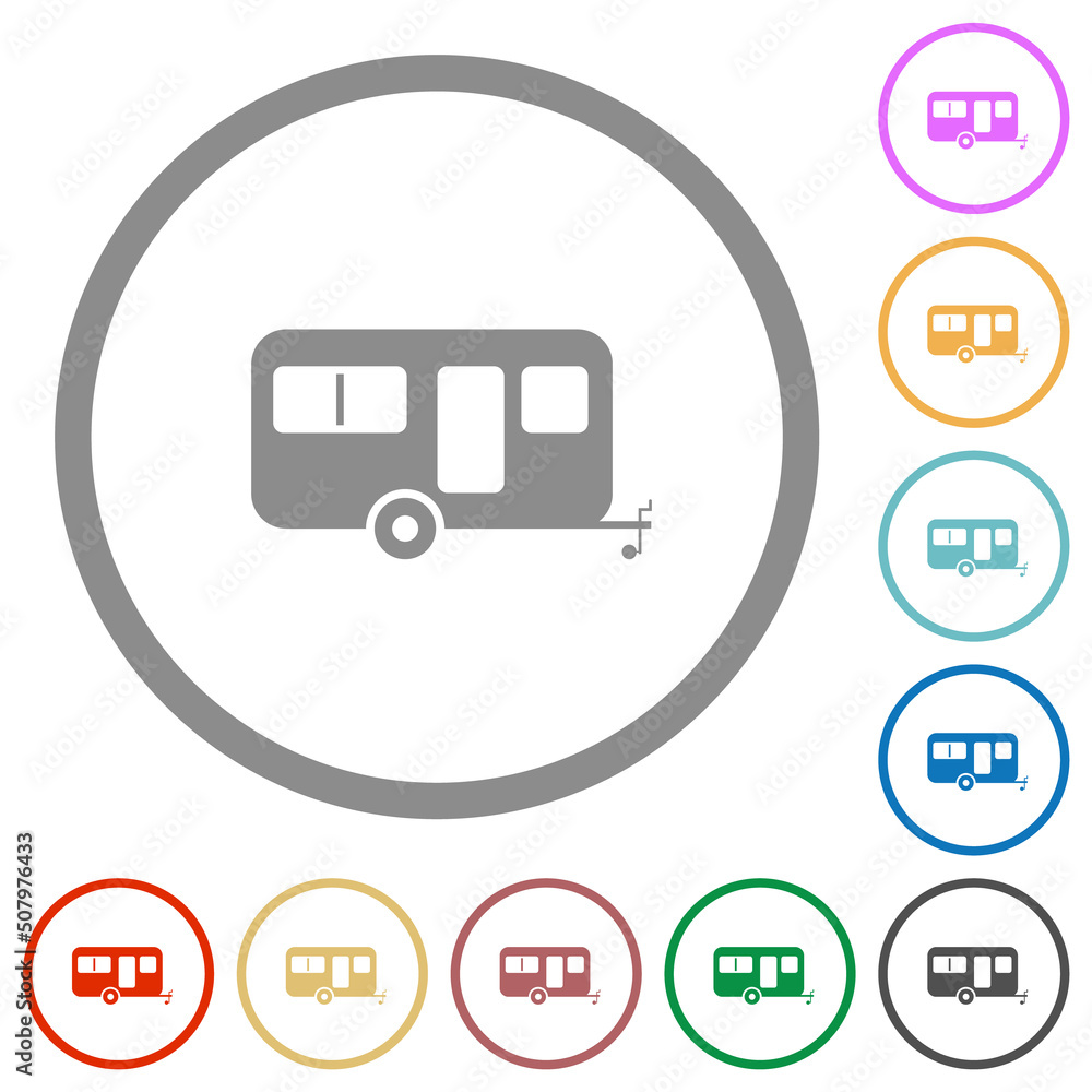 Caravan trailer flat icons with outlines Caravan trailer flat icons with outlines