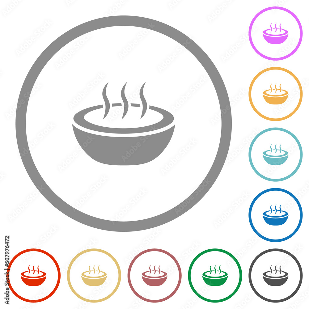 Steaming bowl flat icons with outlines Steaming bowl flat icons with outlines