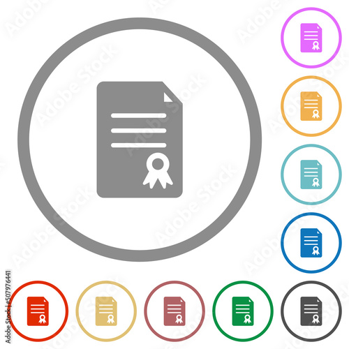 Certificate document solid flat icons with outlines