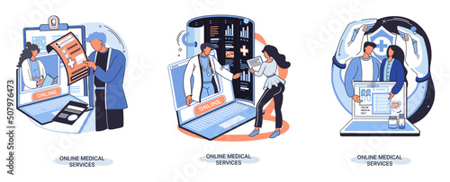 Online medical services mobile application consultation and prescription medicine professional doctor connecting and giving consultation for patient, telemedicine concept metaphor, health care program