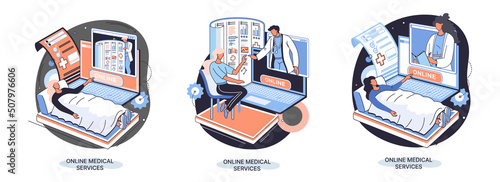 Online medical services mobile application consultation and prescription medicine professional doctor connecting and giving consultation for patient, telemedicine concept metaphor, health care program