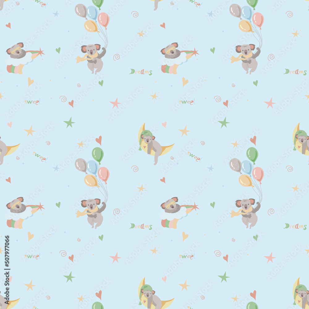 Seamless Children's pattern different koalas on a blue background ...