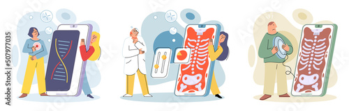 Online medical consultation and support metaphor. Online doctor. Healthcare services, Ask doctor. Tele medicine e-health service. Therapist videocalling phone screen. Diagnosis treatment of patients