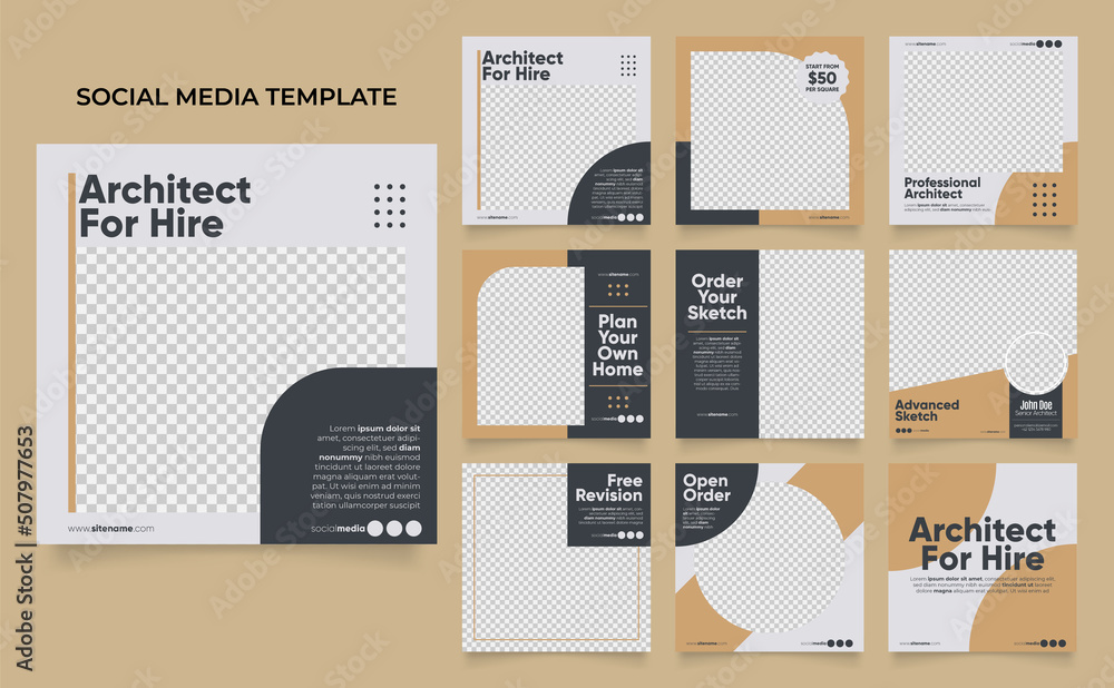 social media template banner house architecture service promotion. fully editable instagram and facebook square post frame puzzle organic sale poster - obrazy, fototapety, plakaty 