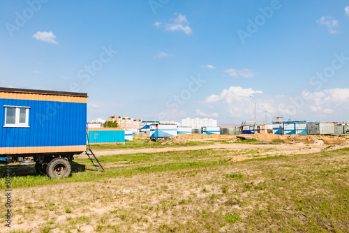 Mobile office buildings or container site office for construction site.