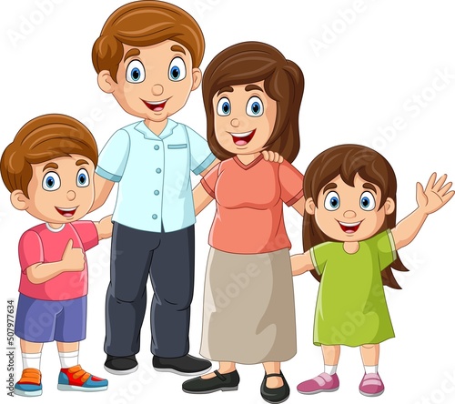 Cartoon happy family on white background
