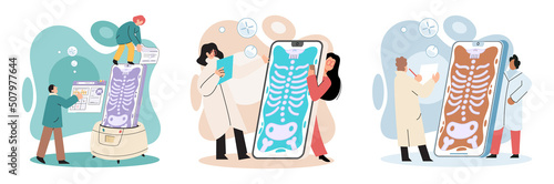 Online medical consultation and support metaphor. Online doctor. Healthcare services, Ask doctor. Tele medicine e-health service. Therapist videocalling phone screen. Diagnosis treatment of patients