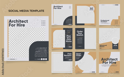 social media template banner house architecture service promotion. fully editable instagram and facebook square post frame puzzle organic sale poster