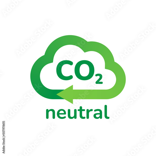 CO2 neutral logo banner icon isolated. Zero carbon emission, CO2 neutrality, zero footprint, net zero tax credit. Green cloud shape ecology environment label, stop global warming vector illustration.