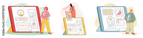 Online medical services mobile app, consultation and prescription medicine, diagnostics, professional doctor connecting and giving consultation for patient, telemedicine metaphor, health care program