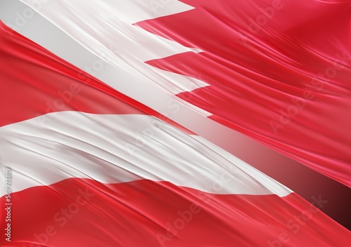 Bahrain Flag with Abstract Austria Flag Illustration 3D Rendering (3D Artwork)