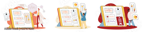 Online medical consultation and support metaphor. Online doctor. Healthcare services, Ask doctor. Tele medicine e-health service. Therapist videocalling phone screen. Diagnosis treatment of patients