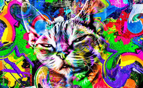 abstract colorful cat muzzle illustration, graphic design concept