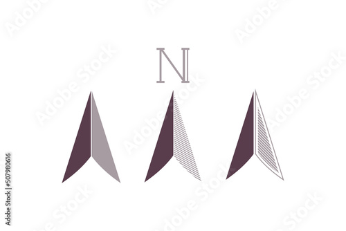 North arrow vector icons set isolated on a white background.