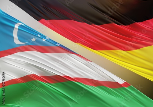 German Flag with Abstract Uzbekistan Flag Illustration 3D Rendering (3D Artwork)