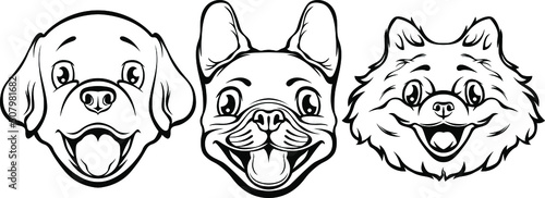 Hand drawn face of dogs. Black and white vector illustration mascot art
