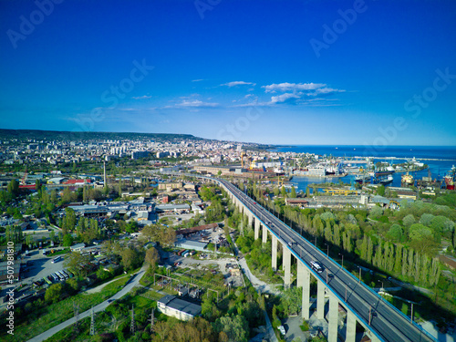 Fototapeta Naklejka Na Ścianę i Meble -  View from a height on the bridge between the town of Sozopol with houses near the Black Sea