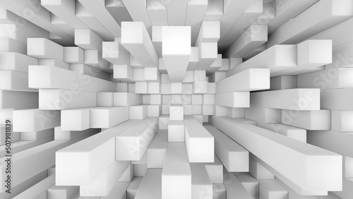 Abstract background of white bars in perspective. 3D illustration.