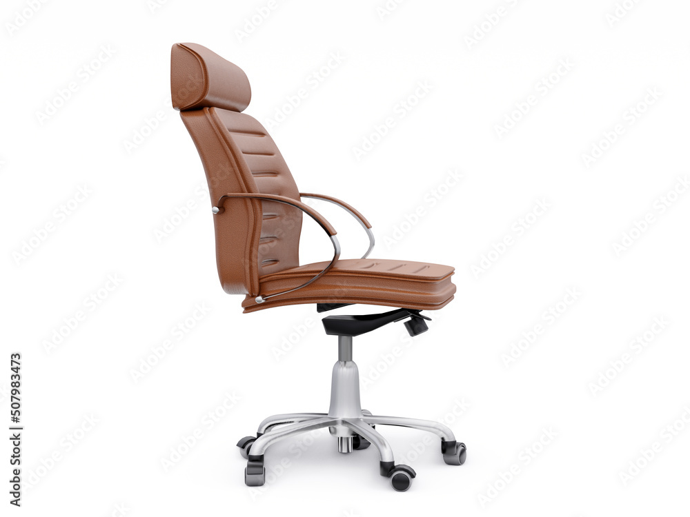 Brown leather office chair isolated on white background. Executive Stylish workplace. 3D illustration Brown leather office chair isolated on white background. Executive Stylish workplace. 3D illustration