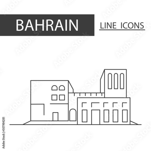 Beit Sheikh Isa Bin Ali Al Khalifa Bahrain icon. Icons set of black thin line. Architecture, tradition and more is signature of Bahrain. photo