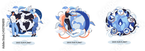 Save our planet ecological metaphor Earth day, love for native home. Sustainable gardening renewable energy. Caring for nature protecting environment stop air and water pollution, rational consumption