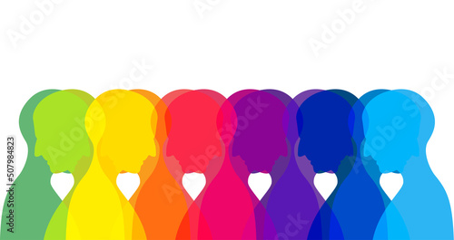 Men profile heads. Face silhouette in many different colors. Vector background.