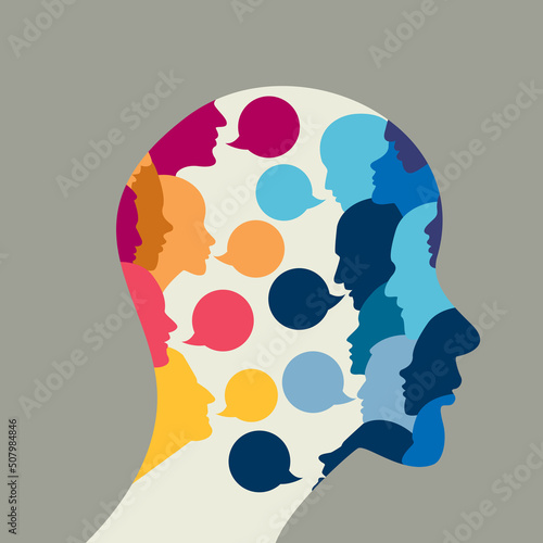 Woman profile head. Headache, schizophrenia, mental health concept. Vector Illustration.