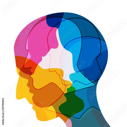 Man profile head. Headache, schizophrenia, mental health concept. Vector Illustration.